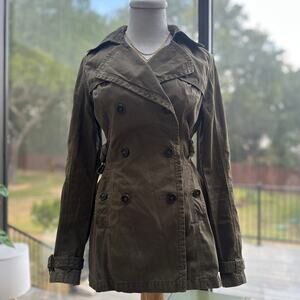 American Eagle Olive Green Double Breasted Trench Jacket Womens M Cotton Belted